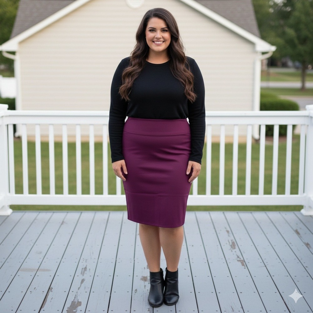 Noir NWT Pencil Skirt Burgundy Stretch Above Knee‎ Length Stretchy Plus Size 2X